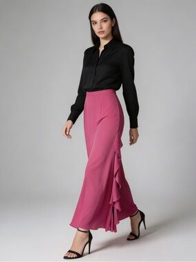 ST. JOHN EVENING | 100% Silk Magenta Ruffle Maxi Skirt Sz 6